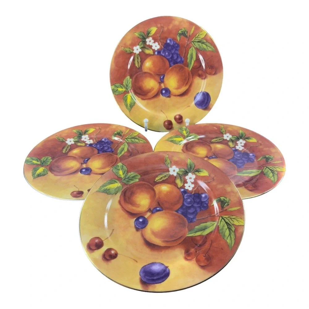 T‎ LIMOGES Fruit Porcelain Plate Dish Casa Elite France Set 4 Colorful Fruit VTG